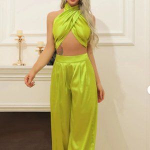 Green Satin Jumpsuit